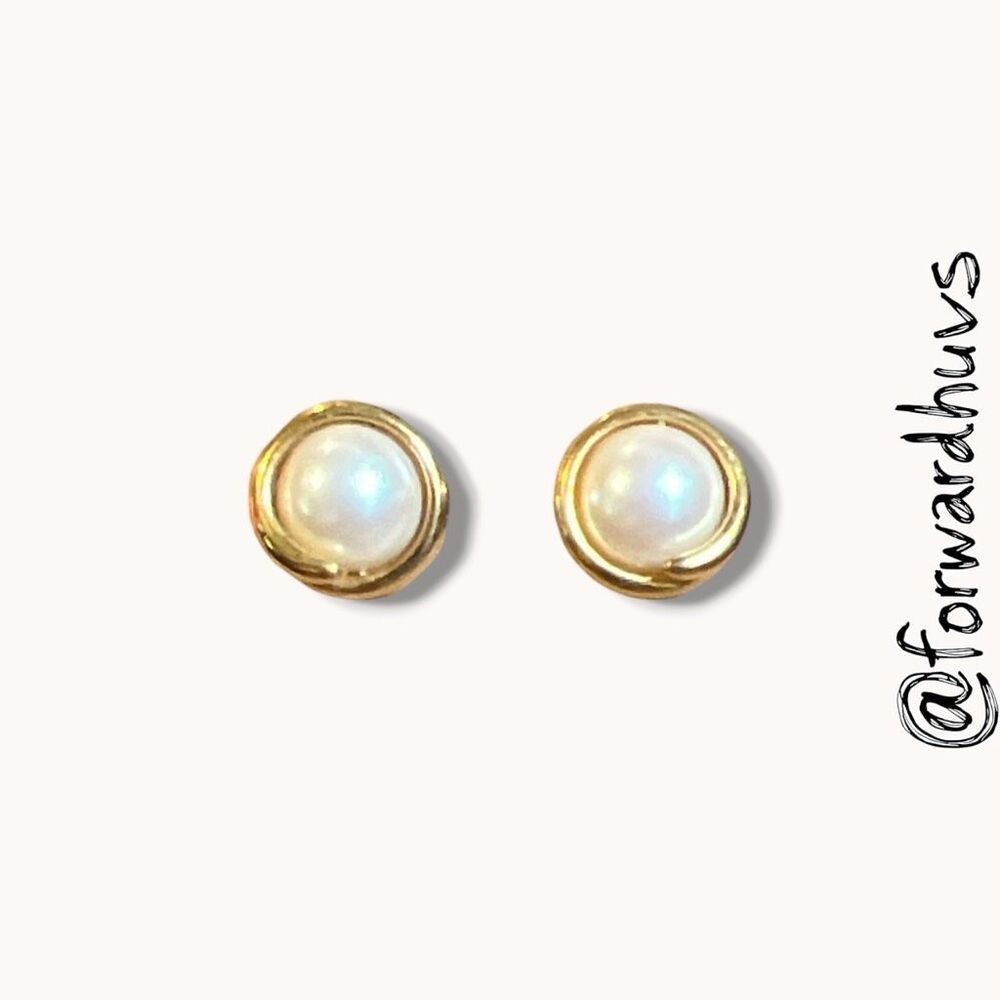 Monet Faux Pearl Gold Tone Stud Earrings